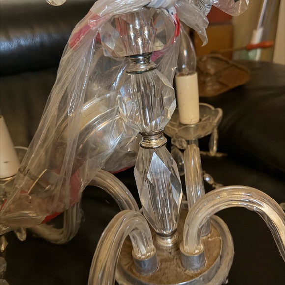 Antique five glass arm crystal chandelier, with prisms - Picture 8 of 13